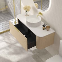 Ulualoha 1200mm Natural Oak Wall Hung Single Vanity with Stone Countertop